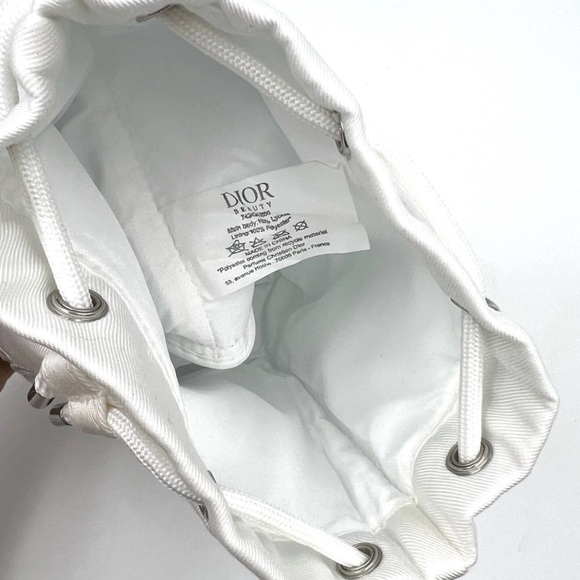 New! Christian Dior Cosmetic Makeup Bag Drawstring Pouch Clutch ~ Cream White - Picture 3 of 4